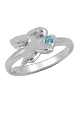stunning tiny silver Swarovski March birthstone baby ring 